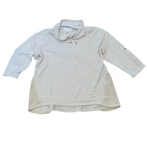 French Laundry Cowl Neck Tunic Lace Trim Roll Tab Sleeve Beige Comfy Size 3XL‎